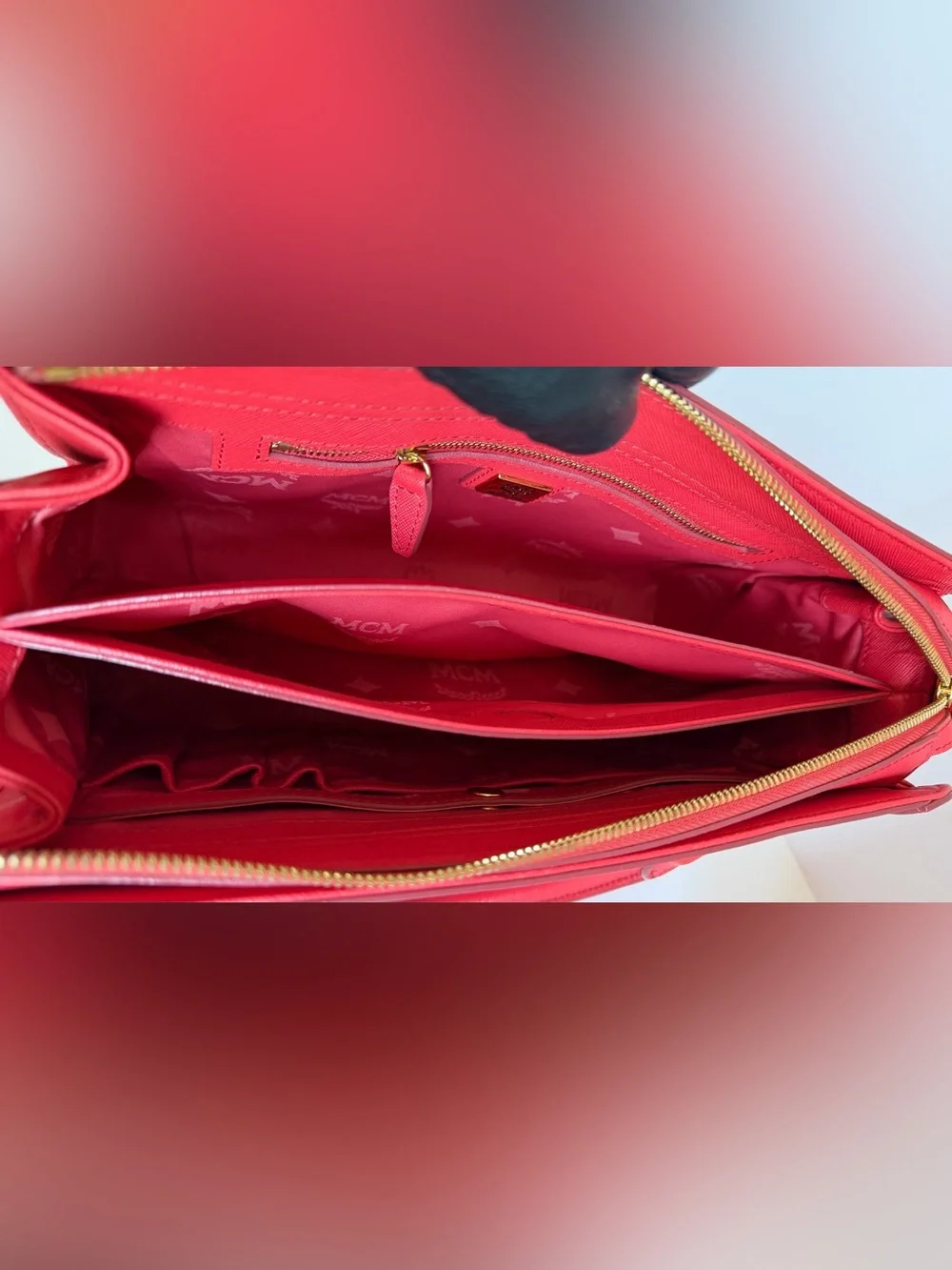MCM Red Saffiano Leather Satchel - Brand Unknown